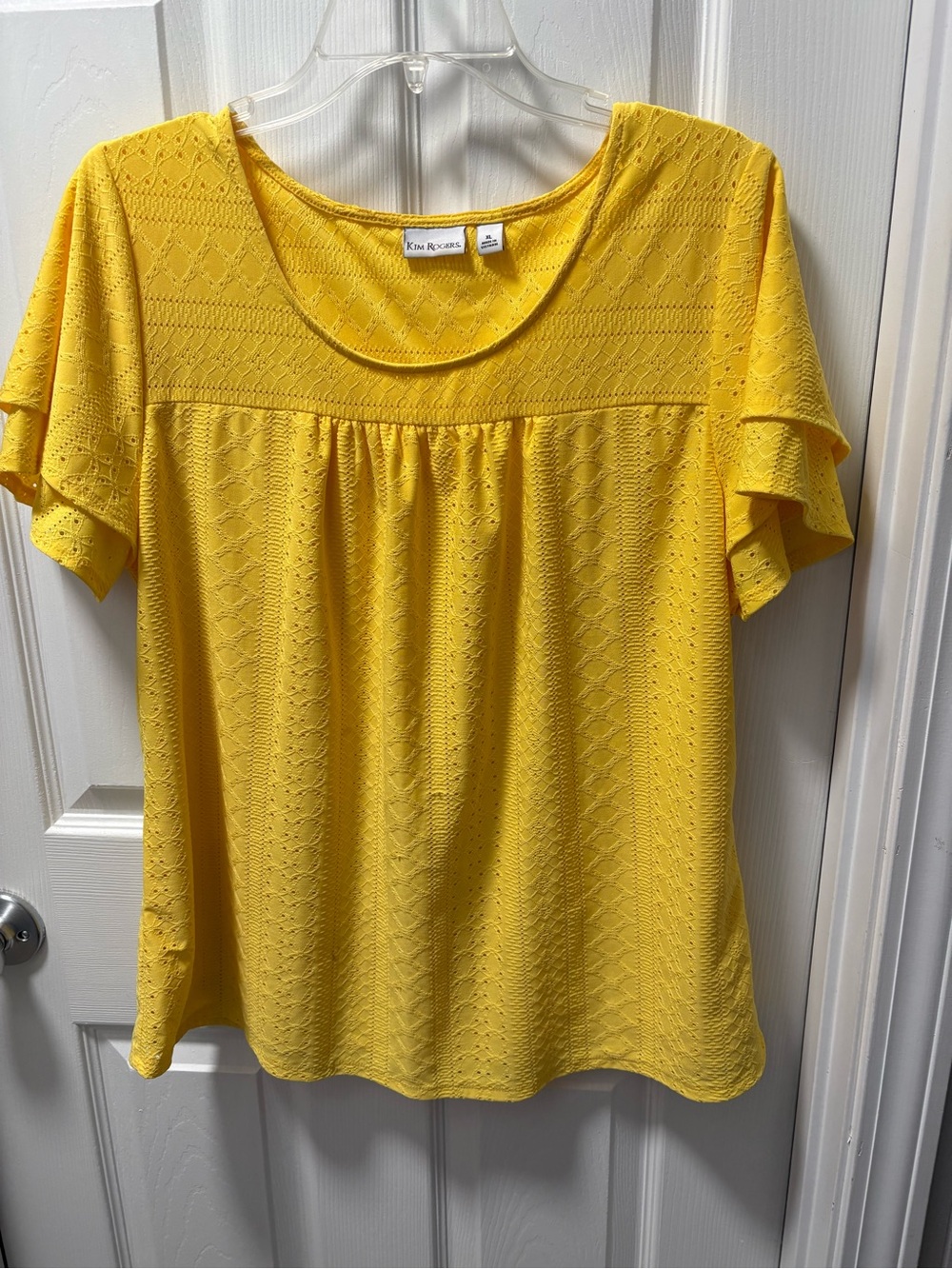 Kim Rogers Bright Yellow Eyelet Flutter Sleeve Top